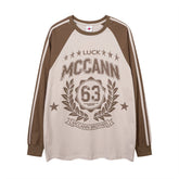 Men Long Sleeve T Shirt Retro Patchwork Trendy Loose Letter Printing